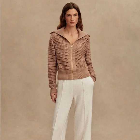 Varley Eloise Zip-through knit in warm taupe - Picture 4 of 8